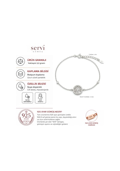 Servi 925 Ayar Gümüş Zirkon Taşlı Hayat Ağacı Bileklik-450