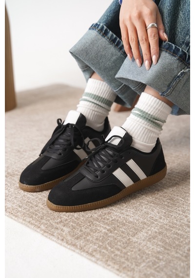 Daxtors Garantili Agnus Günlük Ortopedik Kadın Sneaker Spor Ayakkabı Siyah-beyaz