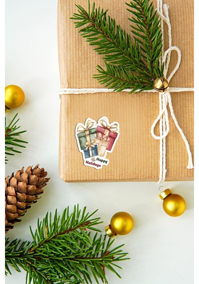Mutlı Yıllar Sticker 4 Cm 48 Adet - Suya Dayanıklı Yeni Yıl Yılbaşı Sticker , Hediye Paketi Süsü