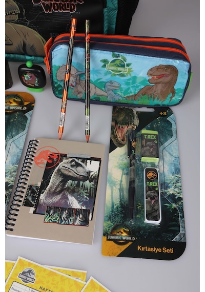 X Dekomus "t-rex Force Collection" Jurassıc World Lisanslı Okul,beslenme Ve Kalem Çantası Kırtasiye Seti Altın