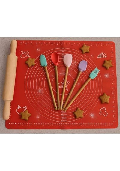 Tr Boy Silikon Hamur Matı İle Birlikte Ahşap Saplı 5 Li Spatula Seti Kolay Kullanım Diğer