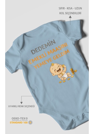 Morivokids Dedemden Kısa Kollu Bebek Body %100 Pamuk Bebe Mavisi