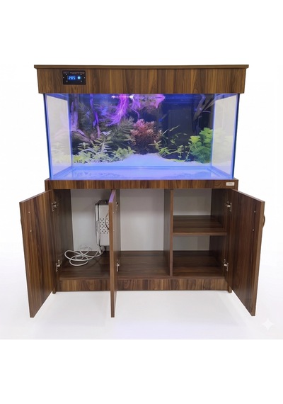 Kanki Pet Ceviz Mdf Mobilyalı Akvaryum 150x50x60 Cm 450 Lt - 110w Led & Dijital Göstergeli