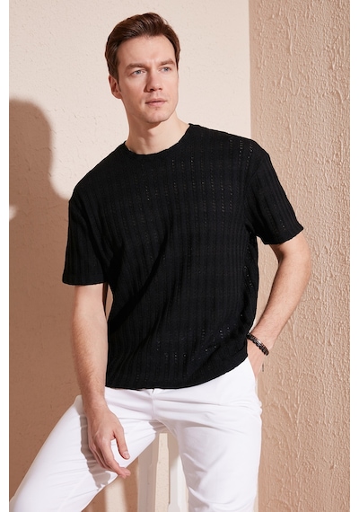 Buratti Pamuk Karışımlı Bisiklet Yaka Regular Fit Erkek T Shirt Cf24S218001 Siyah