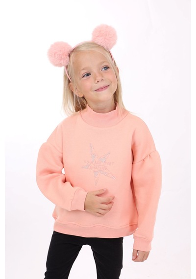 Toontoy Kız Çocuk Relax Fit Dik Yaka Düşük Omuz Kolu Büzgülü Sweatshirt - 3 İplik Şardonlu Somon Toontoy Kız Çocuk Relax Fit Dik Yaka Düşük Omuz Kolu Büzgülü Sweatshirt - 3 İplik Şardonlu Somon