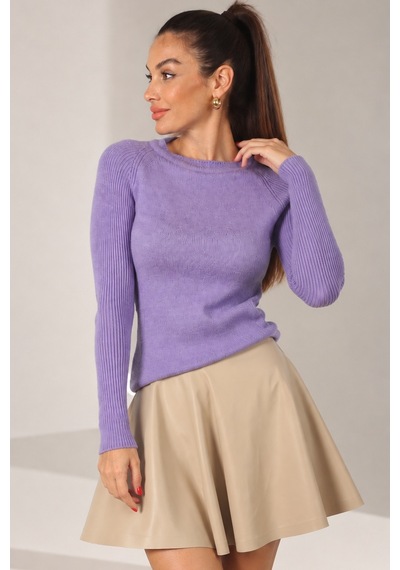 By Saygı Kadın Reglan Kollu Triko Bluz Lila