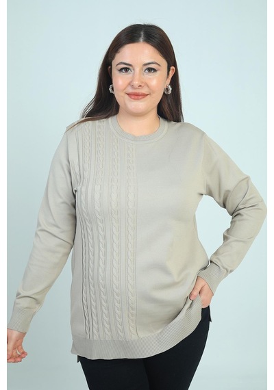 By Saygı Kadın Tek Taraf Saç Örgülü Büyük Beden Likralı Tunik Bluz-41838 Taş