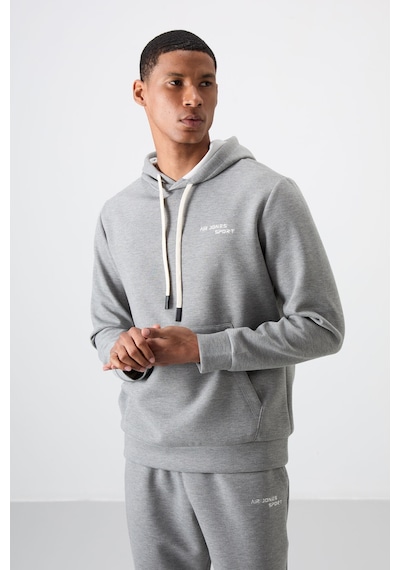 Tommy Life Gri Melanj Pamuklu Kalın Yumuşak Dokulu Comfort Fit Nakışlı Erkek Eşofman Takım - 85255 GRİ MELANJ