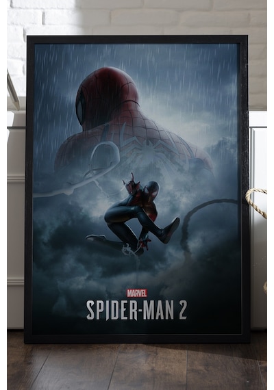 Spider-man Siyah Ahşap Çerçeveli Poster, Dekoratif Oyun Duvar Tablosu