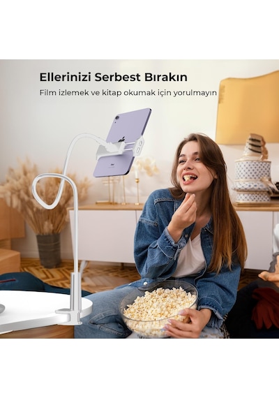 Juo 90 Cm Akrobat Esnek Tablet Ve Telefon Tutucu Stand Beyaz