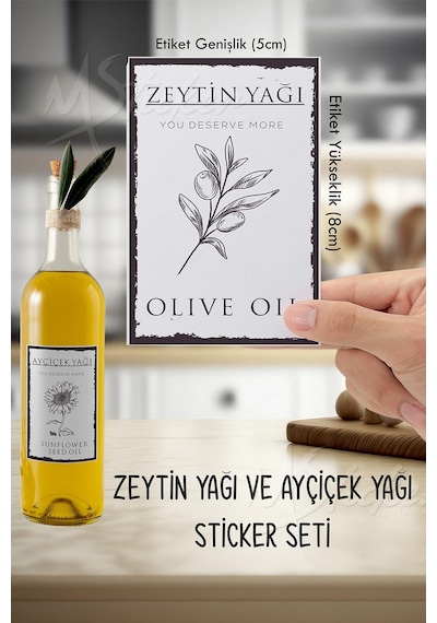 MSticker Yağdanlık Etiketi - Zeytinyağı Ayçiçekyağı Şişesi Etiketi - Sudan Etkilenmez