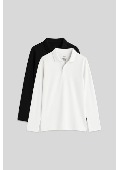Basic Polo Yaka 2li Paket Siyah-beyaz Unisex Çocuk T-shirt - 11170 Siyah - Beyaz
