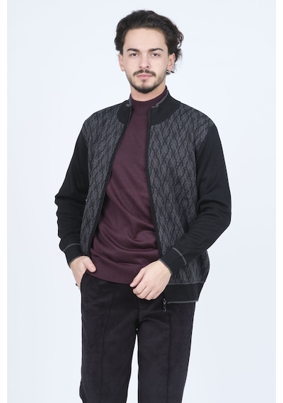 Ateş Triko Erkek Desenli Yün Hırka 6092541 Siyah