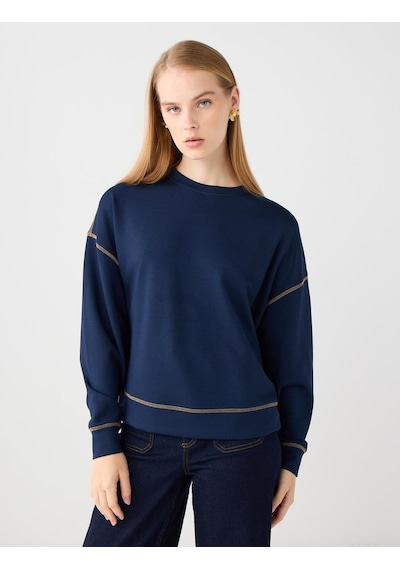 Jimmy Key Lacivert Bisiklet Yaka Uzun Kollu Modal Sweatshirt 5ww235288494