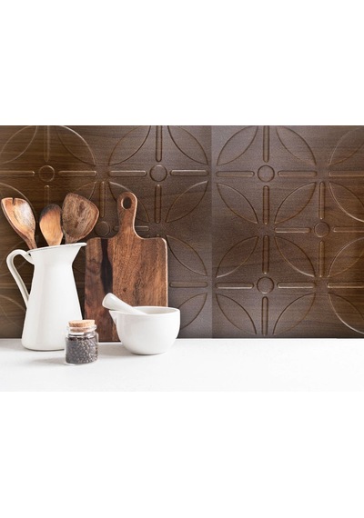 3 Boyutlu Duvar Paneli Kabartmalı Geometrik Yuvarlak Desen Pvc 41x41 Cm/ 6 Adet /1 M² Teak
