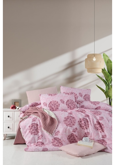 Lastikli Çarşaflı Çift Kişilik Nevresim Takımı Elegant Pink Mor Pembe Mor - Pembe