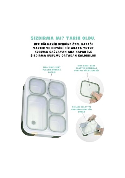 1000ml Lunchbox Tek Katlı 5 Bölmeli Çelik Sefer Tası Yemek Kutusu Mor Diğer