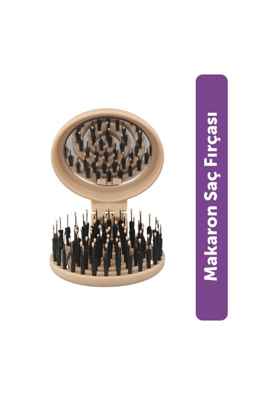 Beauty Makaron Extension Saç Fırçası - Kaynak Saçlara Özel, 3d Esnek, Aynalı, Çanta Boy Latte
