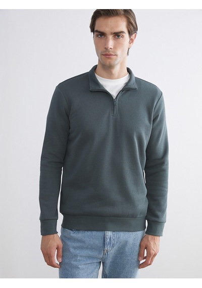 Lcwaıkıkı Classic Yeşil Dik Yaka Uzun Kollu Erkek Kalın Sweatshirt
