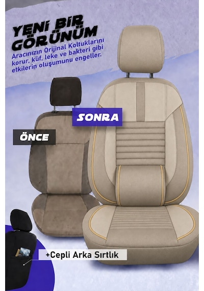 Opel Combo D Shadow Bej Tay Tüyü Ticari 2+1 Oto Koltuk Kılıfı Tam Set-kolay Montaj-terletmez-ortopedik 2012 - 2018