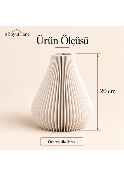 Dekoratif Vazo, Çizgili Modern Tasarım - Kuru Çiçek Ve Pampas Vazosu Beyaz
