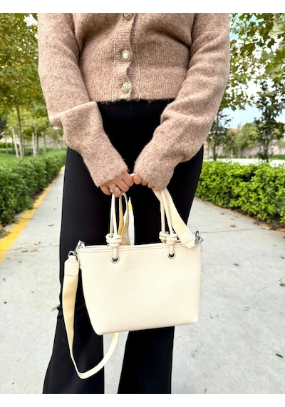 Just Polo Kadın Orijinal Just Polo Yumuşak Deri 4 Bölmeli Günlük Lüks El Ve Omuz Çantası Shoulder Bag Krem