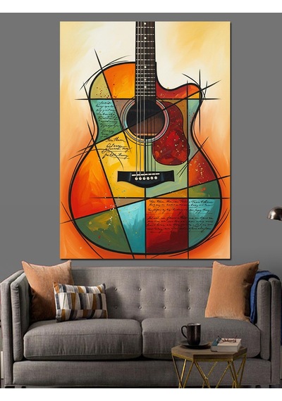 Art Deko Tasarımlı Klasik Gitar Dekoratif Kanvas - Mdf Ahşap Tablo