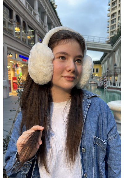 Mollycrush Genç Beyaz Peluş Kulaklık Uniseks Kışlık Yumuşak Kulak Koruyucu Beyaz