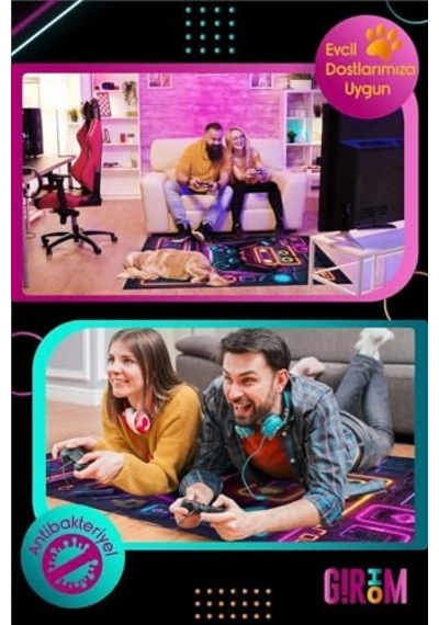 Şönil Oyuncu Odası Halısı Kaymaz Pamuk Tabanlı Yıkanabilir Antibakteriyel Gamer Gaming Halısı 140x200 Diğer