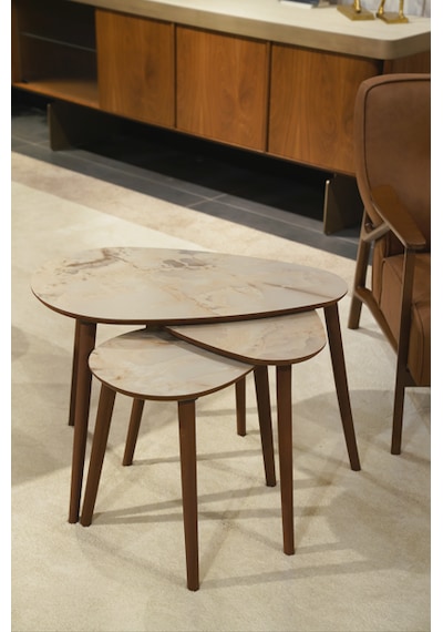 Paris 3'lü Zigon Sehpa &100 Mdf Buz Gri Mermer Desen