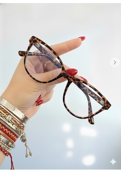 Pina Mavi Işık Korumalı Gözlük Cateye Kedi Çekik Model Optik Uyumlu Camları Değiştirilebilir Leopar