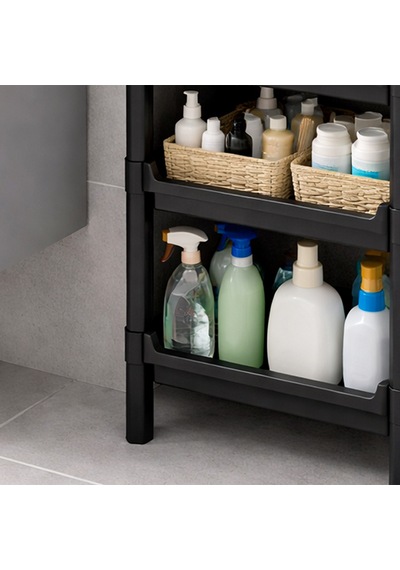 Porsima Org-75-ecom 5 Katlı Düzenleyici-banyo Mutfak Organizer Raf Siyah