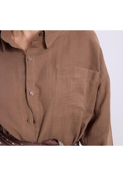 Tudors Kadın Oversize Geniş Kesim %100 Pamuk Müslin Kumaş Uzun Kollu Cepli Dokulu Kahverengi Gömlek-37799 Kahverengi Tudors Kadın Oversize Geniş Kesim %100 Pamuk Müslin Kumaş Uzun Kollu Cepli Dokulu Kahverengi Gömlek-37799 Kahverengi