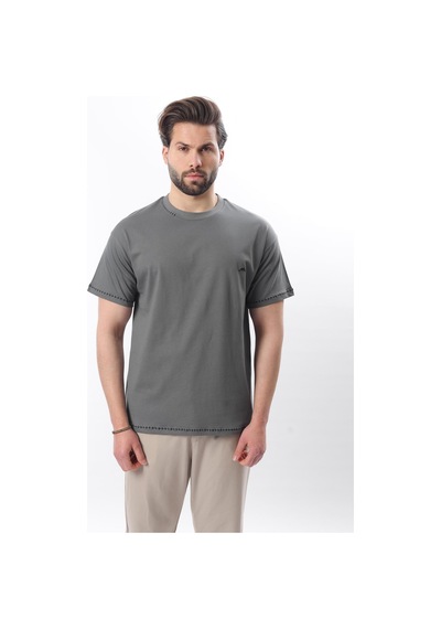 Madmext Füme Nakış Detaylı Erkek T-shirt E7112 Füme