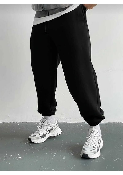 Nzn Collectıon Unisex Kadın Erkek Oversize Sevgili Çift Kombini Ateş Ve Su Baskılı 2'li Alt-üst Eşofman Takımı Siyah