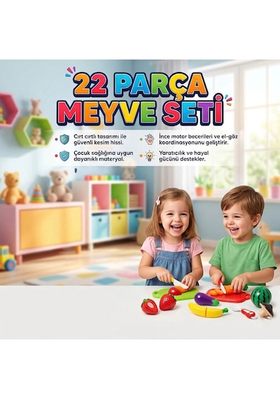 Kesilebilir Meyve Ve Sebzeler 22 Parça Cırt Cırt Mekanizmalı Eğitici Oyuncak Mutfak Seti 1