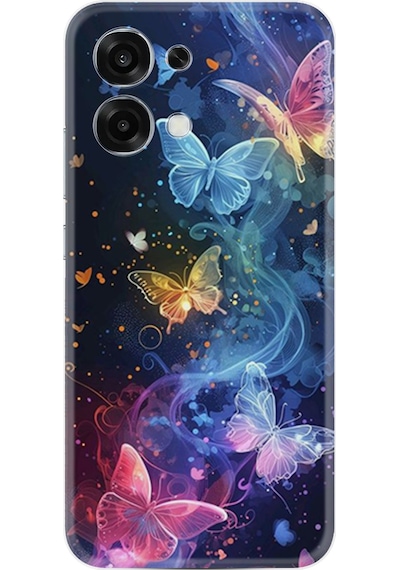 Oppo A6 Pro Kılıf Boutique Baskılı Resimli Neon Kelebekler Pcode -092