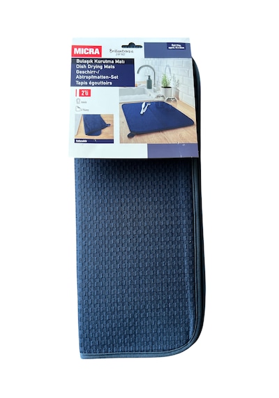 Bulaşık Matı Süper Emici Bulaşık Kurutma Matı 44x36cm Tezgah Üstü Bulaşık Matı, 2'li Set Lacivert
