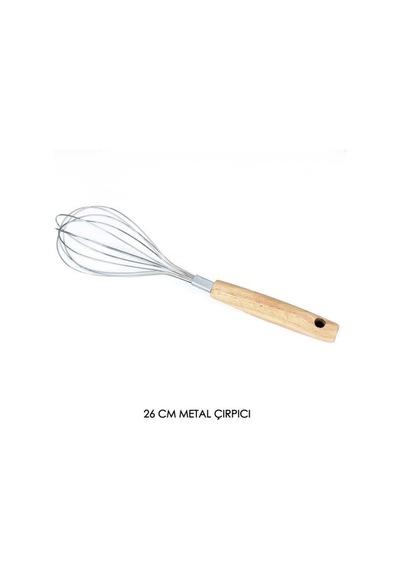 Atbyhome Ahşap Saplı Paslanmaz Çelik El Çırpıcısı 26 Cm - Yumurta Ve Kek Çırpıcı Kahverengi