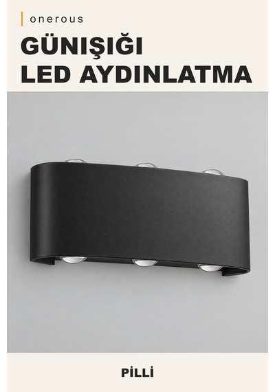 Onerous Günışığı Led Aplik, Pilli, Siyah Renk