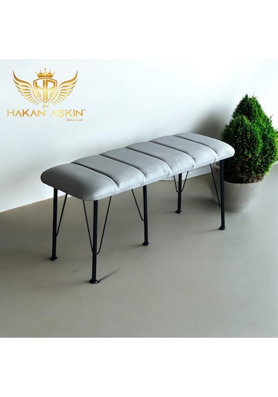 By Hakan Aşkın Siyah Metal Ayaklı Line Style 2025 Babyface Puf & Bench Açık Gri