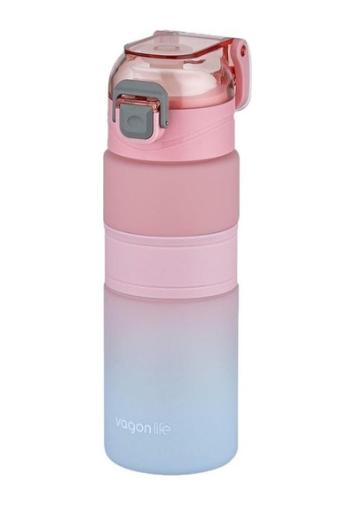 Vagonlife 600ml Çift Renk Kaydırmaz Silikon Gövde Motivasyon Su Matarası Pembe