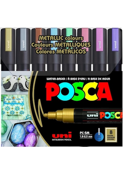 Uni Posca 5M Boyama Markörü Metalik Renkler 8'li Set