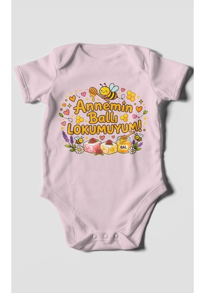 Morivokids Annemin Ballı Lokumuyum Kısa Kollu Bebek Body %100 Pamuk Bebe Pembe