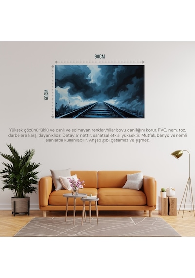 Doğa Ve Manzara Yatay Sis İçinde Kaybolan Demir Yolu Rayları Melankolik Ruh Hali 03 Çerçevesiz 90x60cm Pvc Tablo