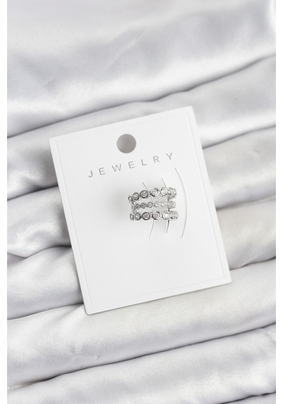 Gümüş Renk Zirkon Taşlı Pirinç Kıkırdak Earcuff Küpe Açık Gold