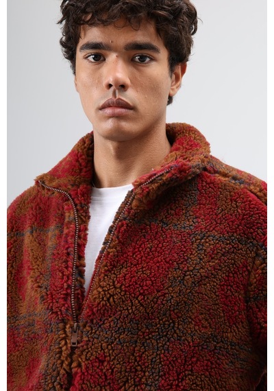 Vamos Oversize Peluş Mont Bordo
