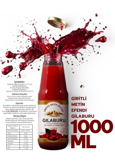 Gilaburu Meyve Pulplu İçecek 1000 Ml Özel Cam Şişe Katkısız Giritli Metin Efendi