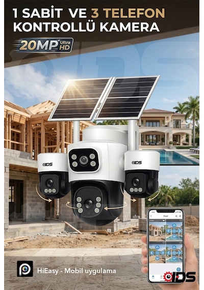 4 Kameralı 3 Otomatik 20mp 4g Güneş Enerjili Solar Güvenlik Kamerası 180gb İnternet 128gb Sd Kart