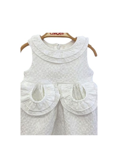 Çikoby Kız Bebek Cep Yaka Fırfırlı Beyaz Elbise-13881 Beyaz